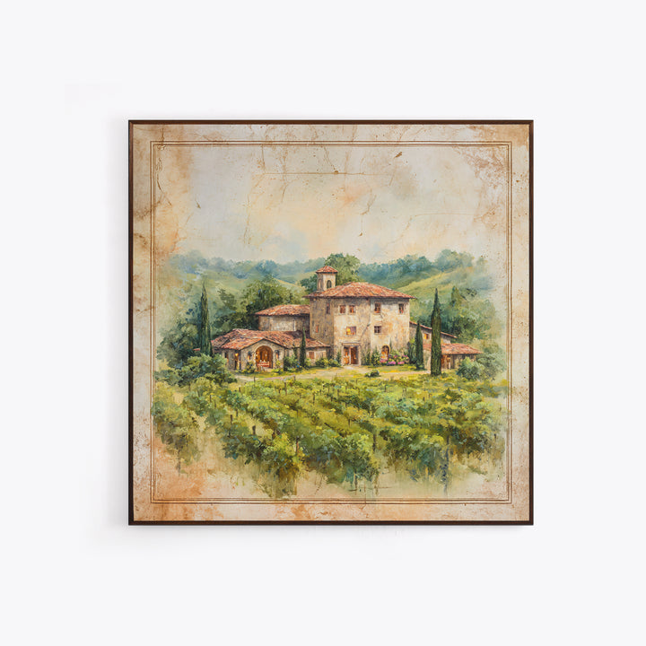 Tuscan Vineyard at Golden Hour Canvas Print, Winery Art, Wall Decor, Winery Decor, Vineyard, Kitchen Art, Living Room Decor, WIN-1x1-99