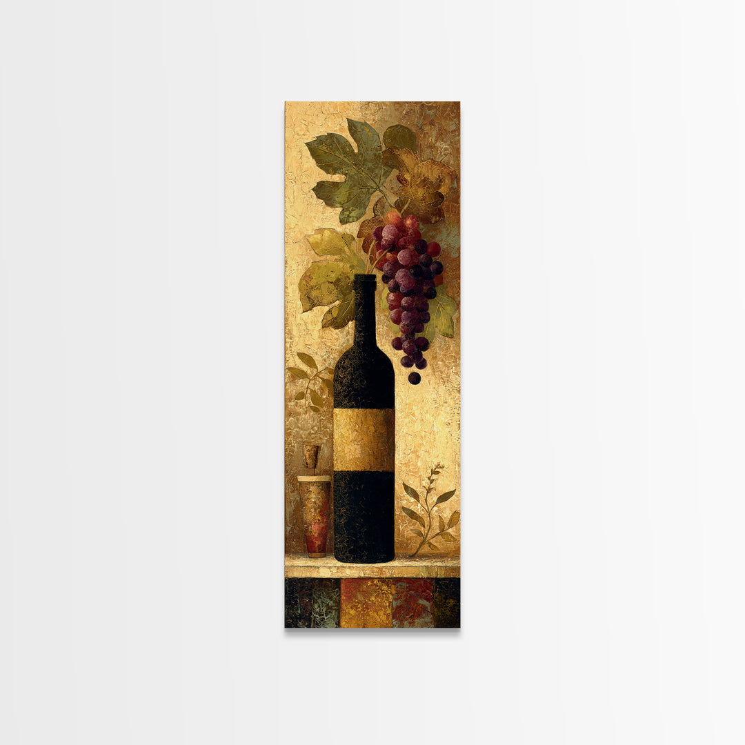 Black and Gold Wine Bottle Silhouette Canvas Print, Winery Art, Bar Art, Winery Decor, Fine Art, Vineyard, Textured Painting, WIN-1x3-100