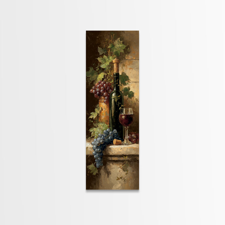 Olive Branch and Wine Glass Mediterranean Still Canvas Print, Winery Art, Wall Art, Winery Decor, Watercolor Art, Vineyard, WIN-1x3-12