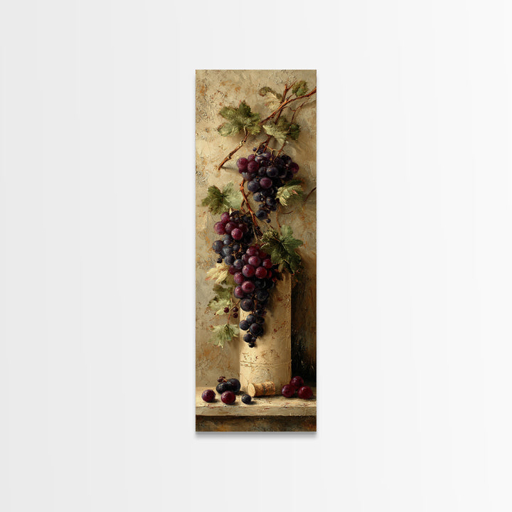 Grapevine Branch with Purple Grapes and Leaves Canvas Print, Winery Art, Minimalist Decor, Winery Decor, Oil Painting, Vineyard, WIN-1x3-13