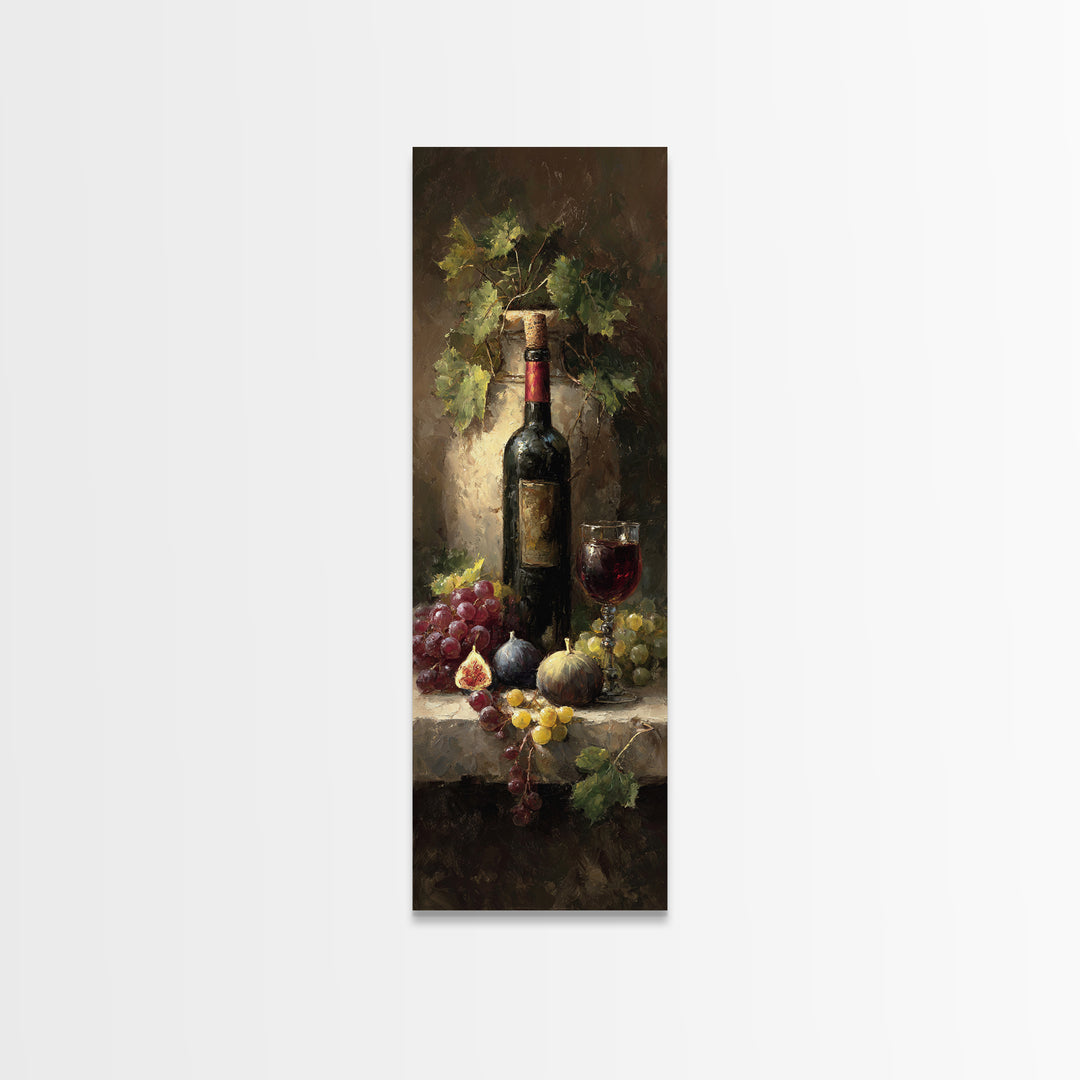 Wine Bottle and Glass Still Life Canvas Print, Winery Art, Gallery Decor, Winery Decor, Fine Art, Vineyard, Wall Art, WIN-1x3-14