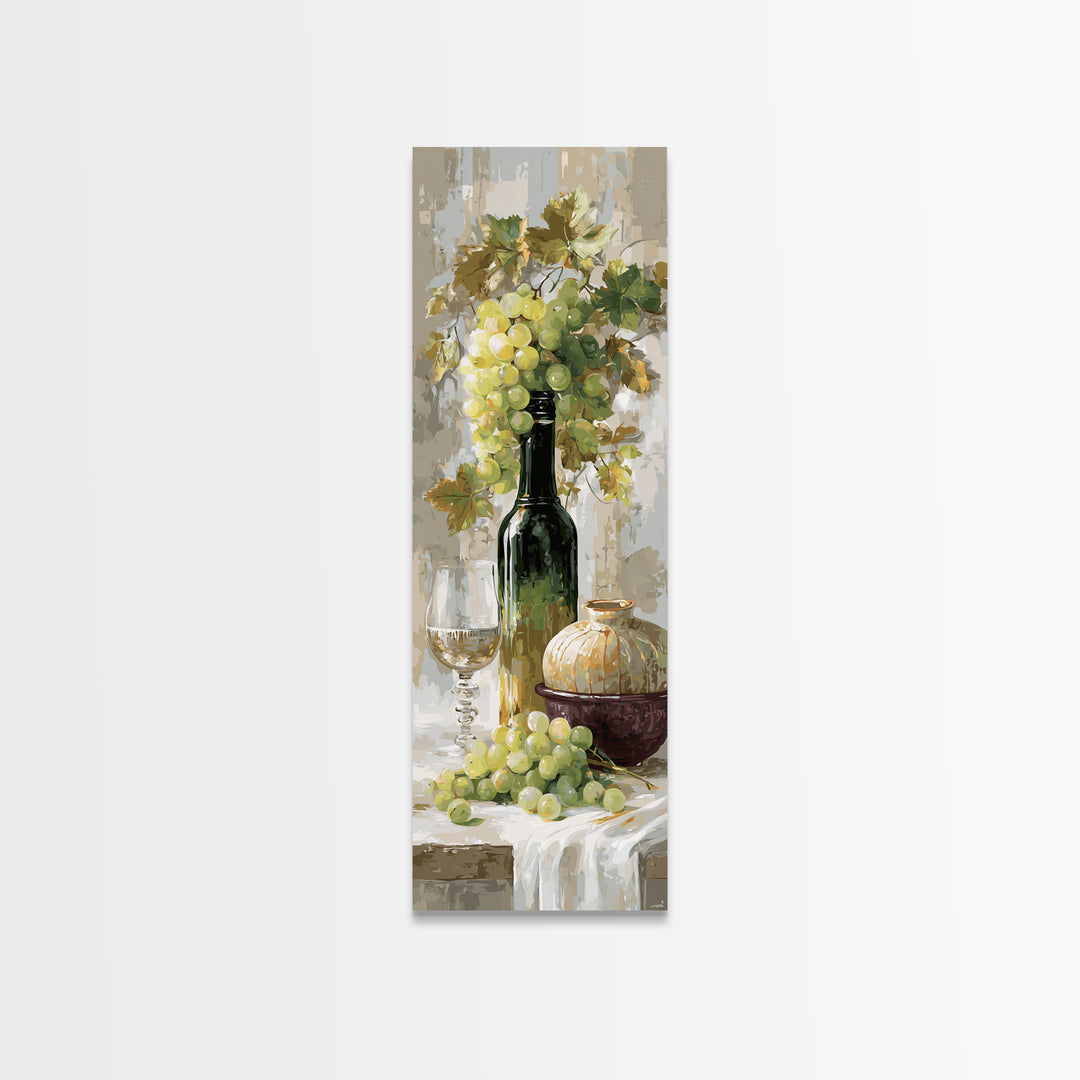 Champagne Grapes and White Linen Still Life Canvas Print, Winery Art, Art, Winery Decor, Fine Art, Vineyard, Farmhouse Decor, WIN-1x3-17