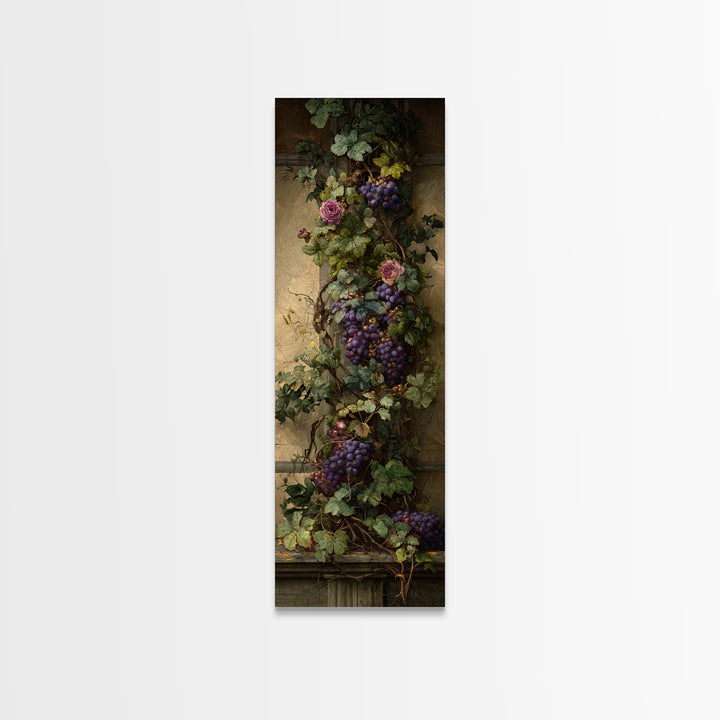 Vineyard Gate with Climbing Roses Canvas Print, Winery Art, Farmhouse Decor, Winery Decor, Oil Painting, Vineyard, Bar Art, WIN-1x3-27
