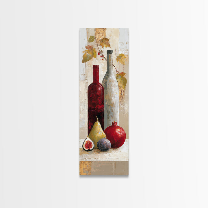 Pomegranate Figs and Red Wine Composition Framed Canvas Print, Winery Art, Textured Painting, Winery Decor, Fine Art, Vineyard, WIN-1x3-29