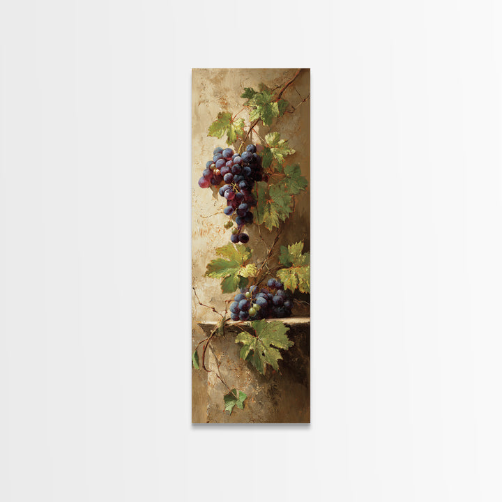 Grapevine Branch with Purple Grapes and Leaves Canvas Print, Winery Art, Minimalist Decor, Winery Decor, Oil Painting, Vineyard, WIN-1x3-37