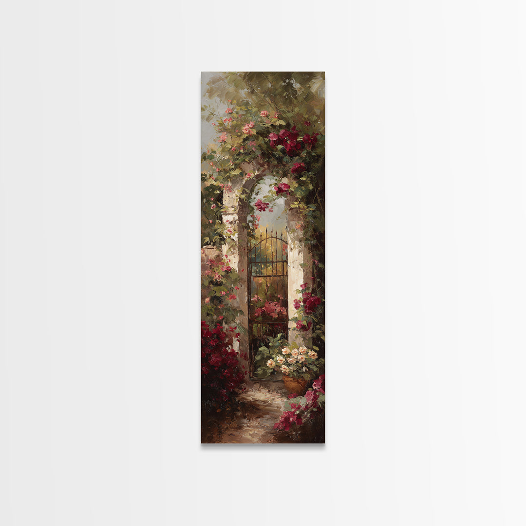 Vineyard Gate with Climbing Roses Canvas Print, Winery Art, Landscape Art, Winery Decor, Abstract Art, Vineyard, Room Decor, WIN-1x3-51