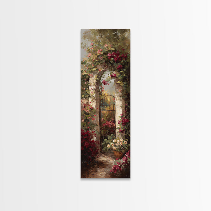Vineyard Gate with Climbing Roses Canvas Print, Winery Art, Landscape Art, Winery Decor, Abstract Art, Vineyard, Room Decor, WIN-1x3-51