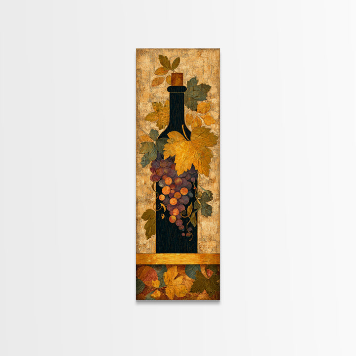 Black and Gold Wine Bottle Silhouette Framed Canvas Print, Winery Art, Wall Hanging, Winery Decor, Fine Art, Vineyard, WIN-1x3-52