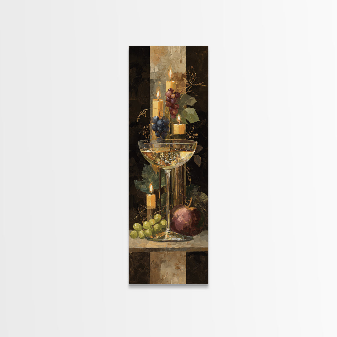 Champagne Coupe with Bubbles and Light Canvas Print, Winery Art, Kitchen Wall Decor, Winery Decor, Oil Painting, Vineyard, WIN-1x3-55
