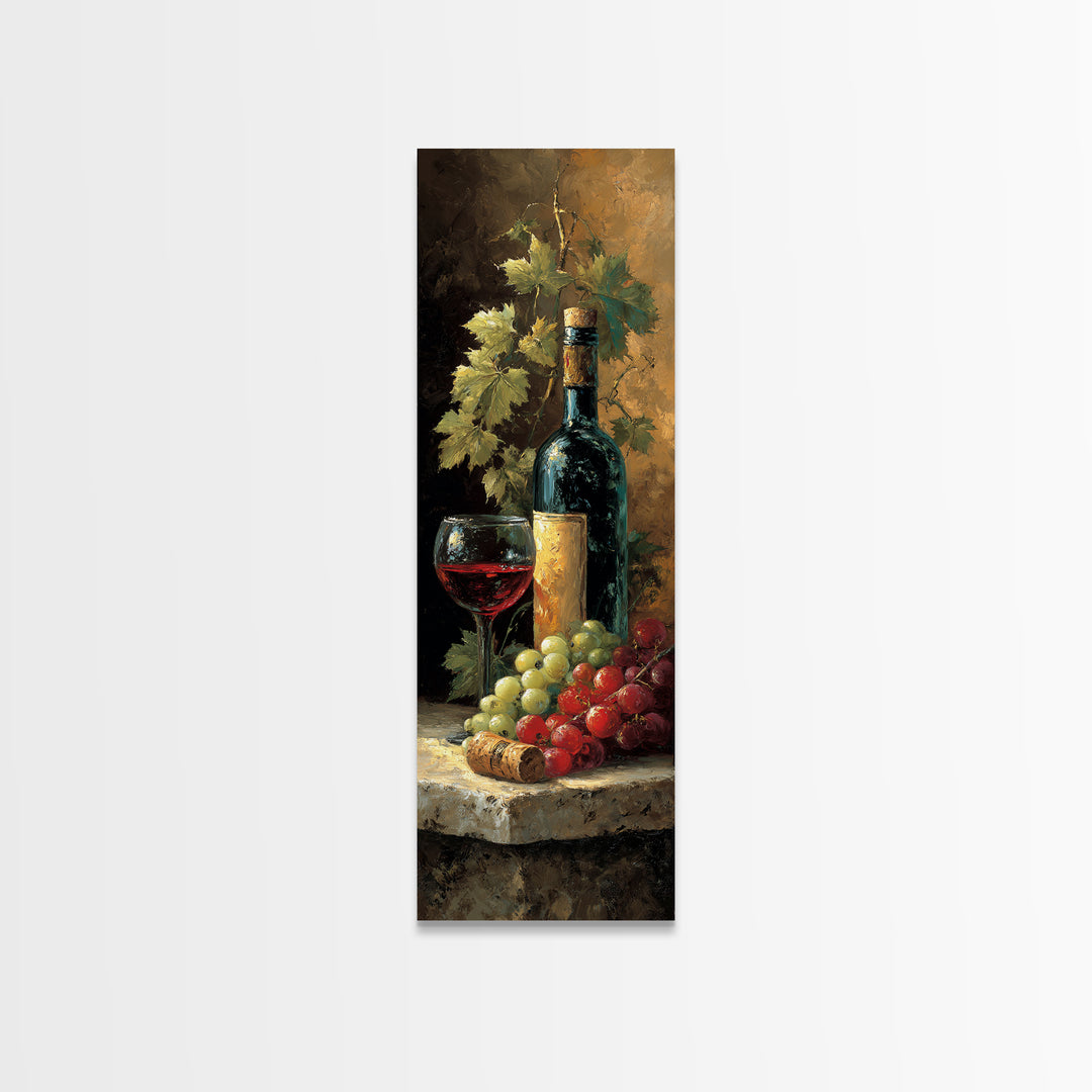 Olive Branch and Wine Glass Mediterranean Still Canvas Print, Winery Art, Kitchen Decor, Winery Decor, Fine Art, Vineyard, WIN-1x3-60