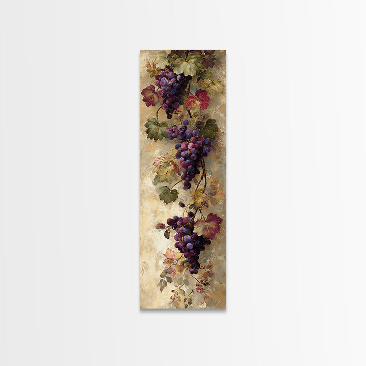 Grapevine Branch with Purple Grapes and Leaves Framed Canvas Print, Winery Art, Winery Decor, Watercolor Art, Vineyard, WIN-1x3-61