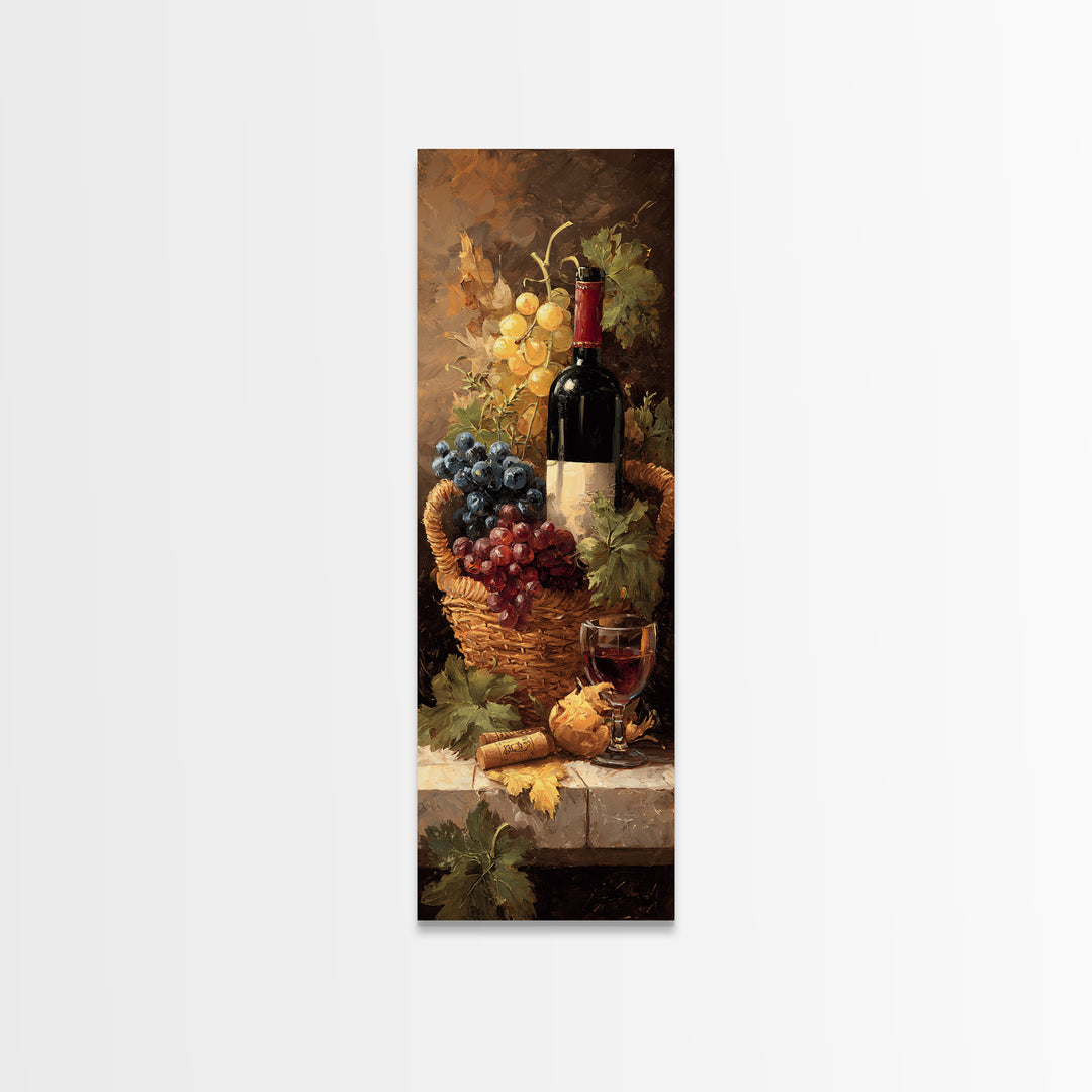 Wine Harvest Basket Canvas Print, Winery Art, Boho Decor, Winery Decor, Oil Painting, Vineyard, Art Print, Printable Wall Art, WIN-1x3-82