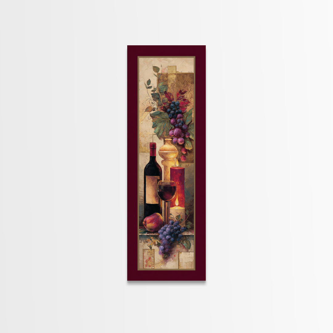 Burgundy Abstract with Gold Accents Framed Canvas Print, Winery Art, Living Room Art, Winery Decor, Abstract Art, Vineyard, WIN-1x3-83