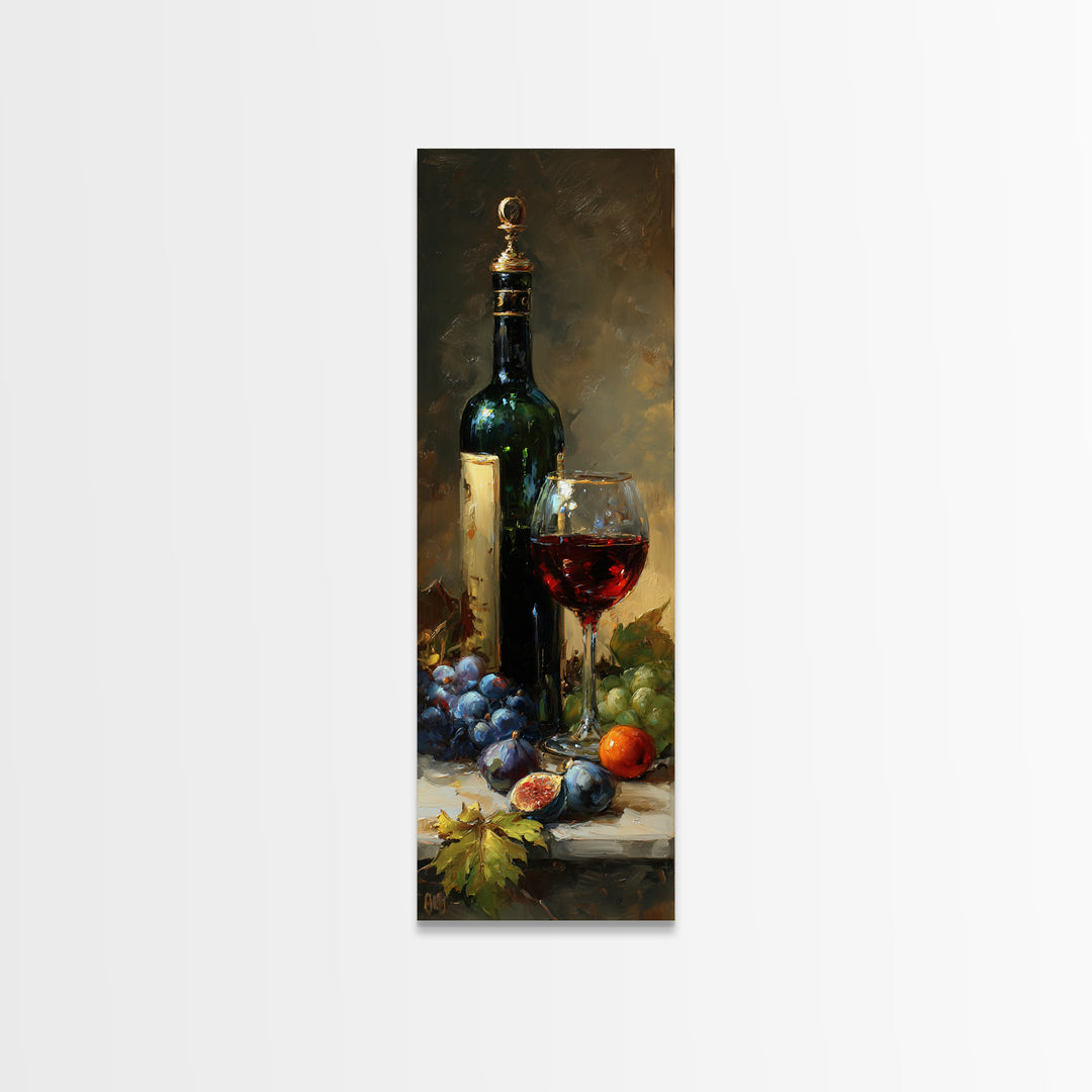 Wine Bottle and Glass Still Life Canvas Print, Winery Art, Contemporary Art, Winery Decor, Fine Art, Vineyard, Kitchen Decor, WIN-1x3-86