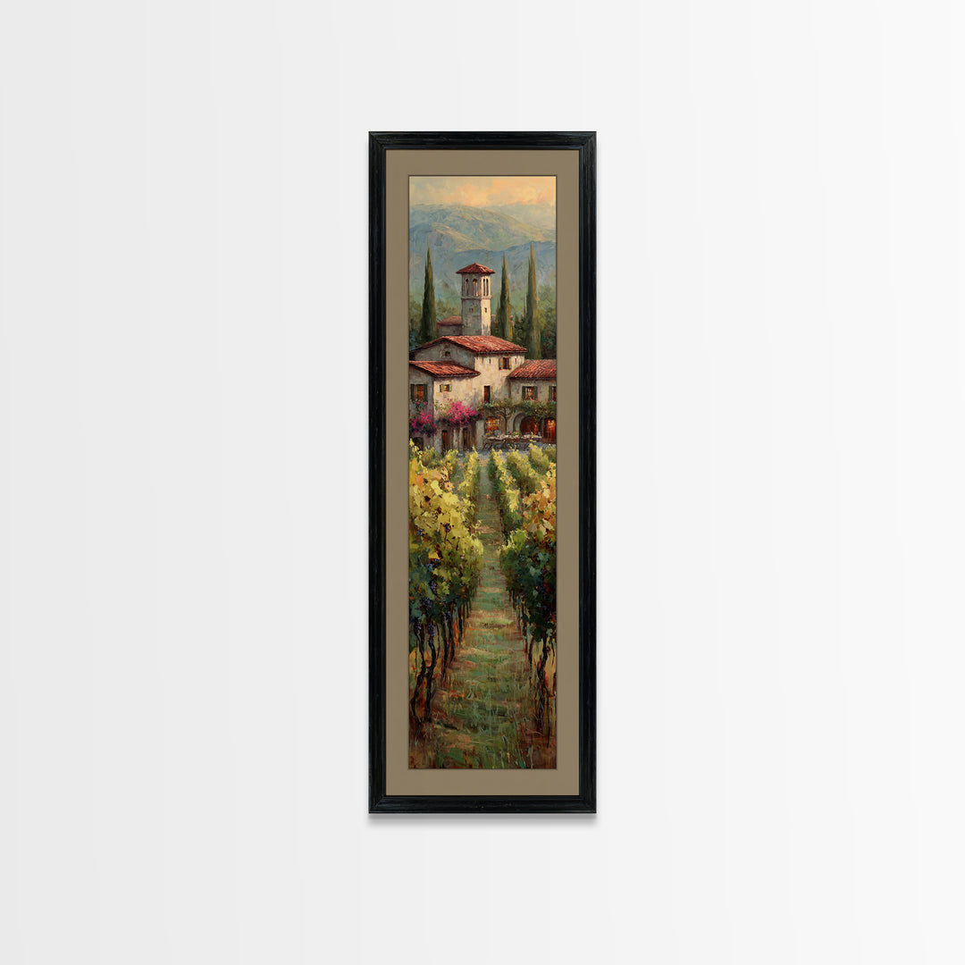 Tuscan Vineyard at Golden Hour Framed Canvas Print, Winery Art, Statement Artwork, Winery Decor, Fine Art, Vineyard, Painting, WIN-1x3-87