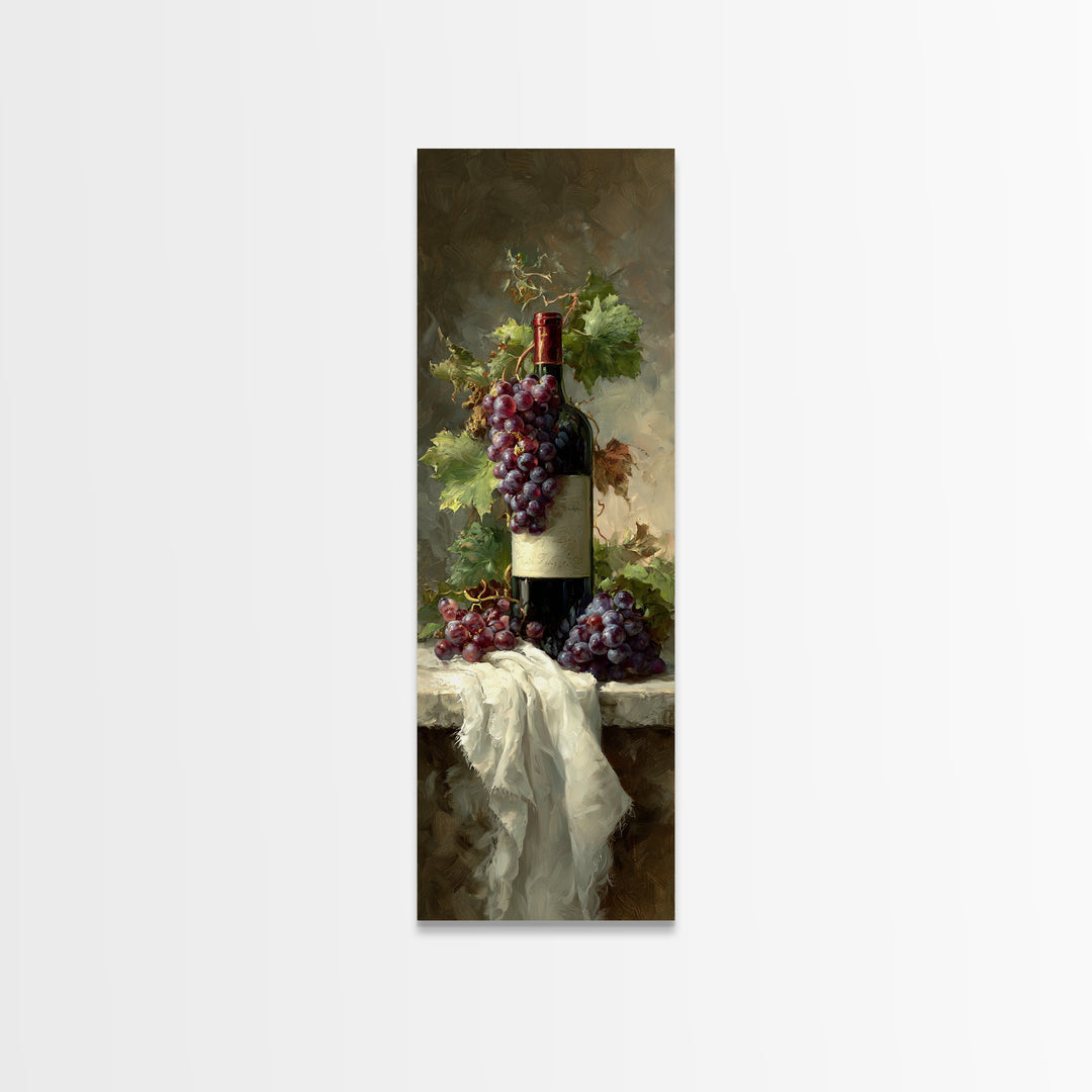 Champagne Grapes and White Linen Still Life Canvas Print, Winery Art, Living Room Art, Winery Decor, Abstract Art, Vineyard, WIN-1x3-89