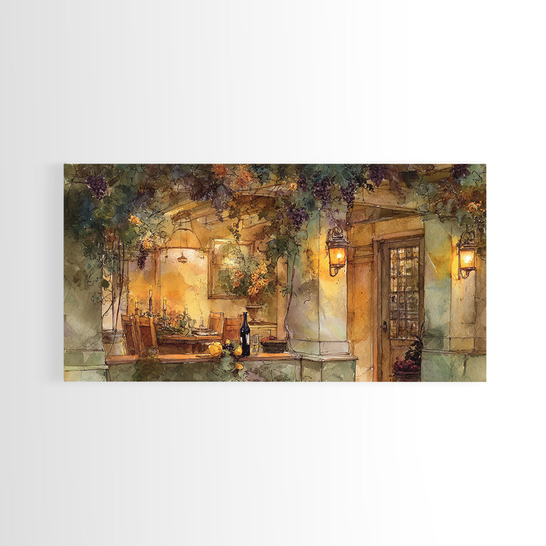 Vineyard Gate with Climbing Roses Framed Canvas Print, Winery Art, Retro Wall Art, Winery Decor, Vineyard, Modern Decor, WIN-2x1-11