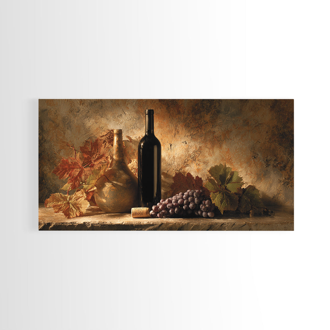 Black and Gold Wine Bottle Silhouette Framed Canvas Print, Winery Art, Room Decor, Winery Decor, Fine Art, Vineyard, WIN-2x1-12