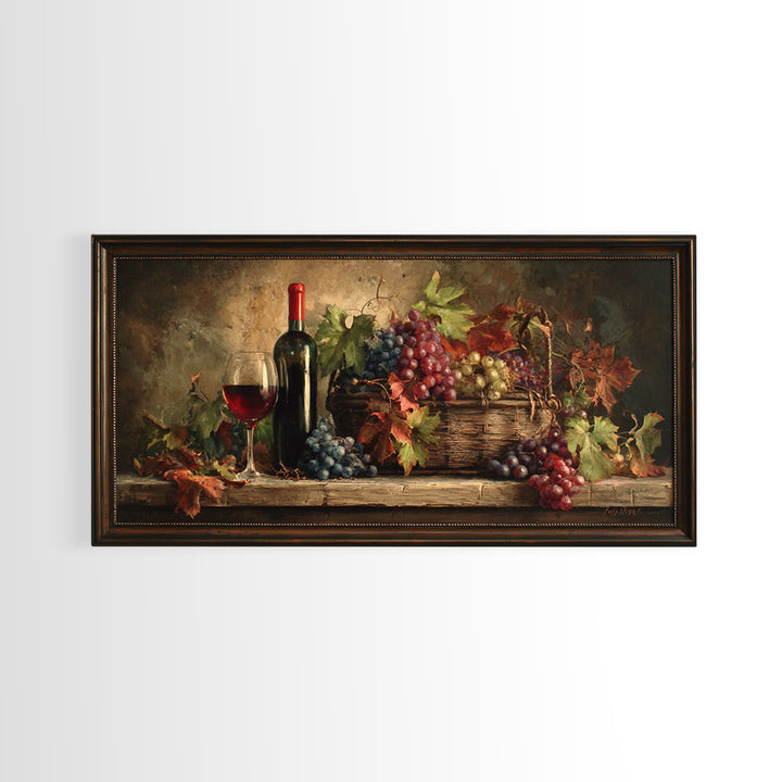 Wine Harvest Basket Framed Canvas Print, Winery Art, Room Decor, Winery Decor, Fine Art, Vineyard, Printable Wall Art, WIN-2x1-18