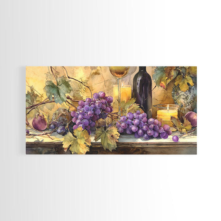 Grapevine Branch with Purple Grapes and Leaves Canvas Print, Winery Art, Art Print, Winery Decor, Fine Art, Vineyard, WIN-2x1-21