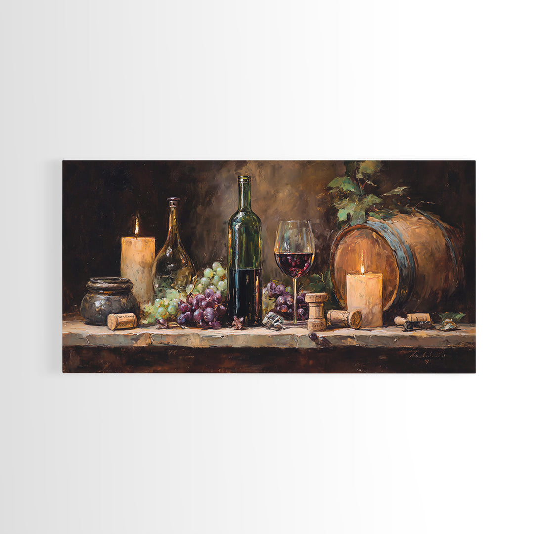 Corkscrew and Corks on Rustic Wood Framed Canvas Print, Winery Art, Minimalist Decor, Winery Decor, Fine Art, Vineyard, WIN-2x1-24