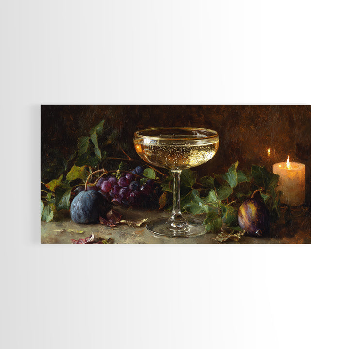 Champagne Coupe with Bubbles and Light Canvas Print, Winery Art, Winery Decor, Oil Painting, Vineyard, Watercolor Painting, WIN-2x1-39
