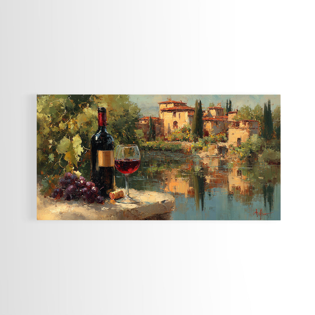 Italian Villa Vineyard Landscape Framed Canvas Print, Winery Art, Art, Winery Decor, Fine Art, Vineyard, Farmhouse Decor, WIN-2x1-40