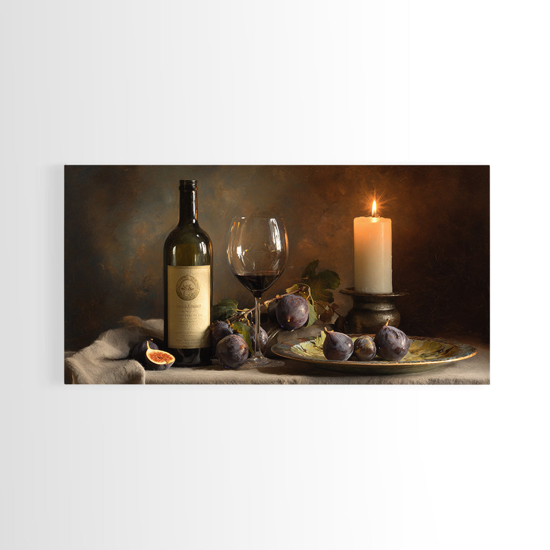 Wine Bottle and Glass Still Life Framed Canvas Print, Winery Art, Art, Winery Decor, Fine Art, Vineyard, Farmhouse Decor, WIN-2x1-46