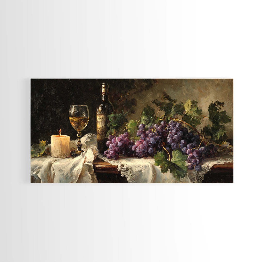 Champagne Grapes and White Linen Still Life Canvas Print, Winery Art, Framed Art, Winery Decor, Abstract Art, Vineyard, WIN-2x1-49
