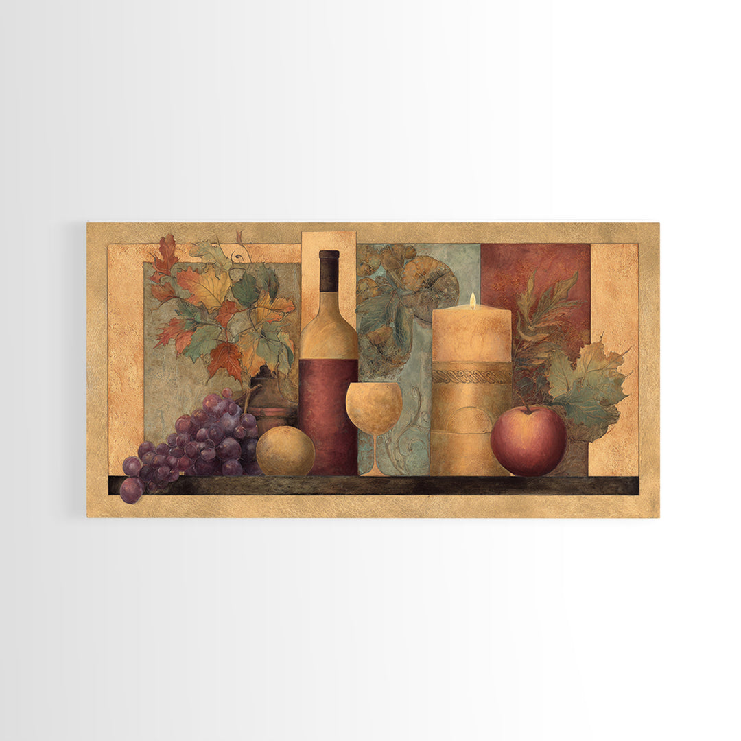 Vine Leaves Turning Autumn Red and Gold Framed Canvas Print, Winery Art, Living Room Decor, Winery Decor, Fine Art, Vineyard, WIN-2x1-55