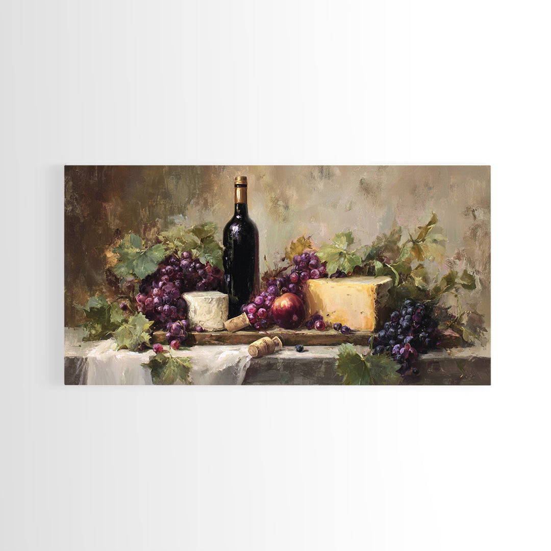Charcuterie Board with Grapes and Cheese Canvas Print, Winery Art, Wall Hanging, Winery Decor, Vineyard, Preppy Wall Art, WIN-2x1-57