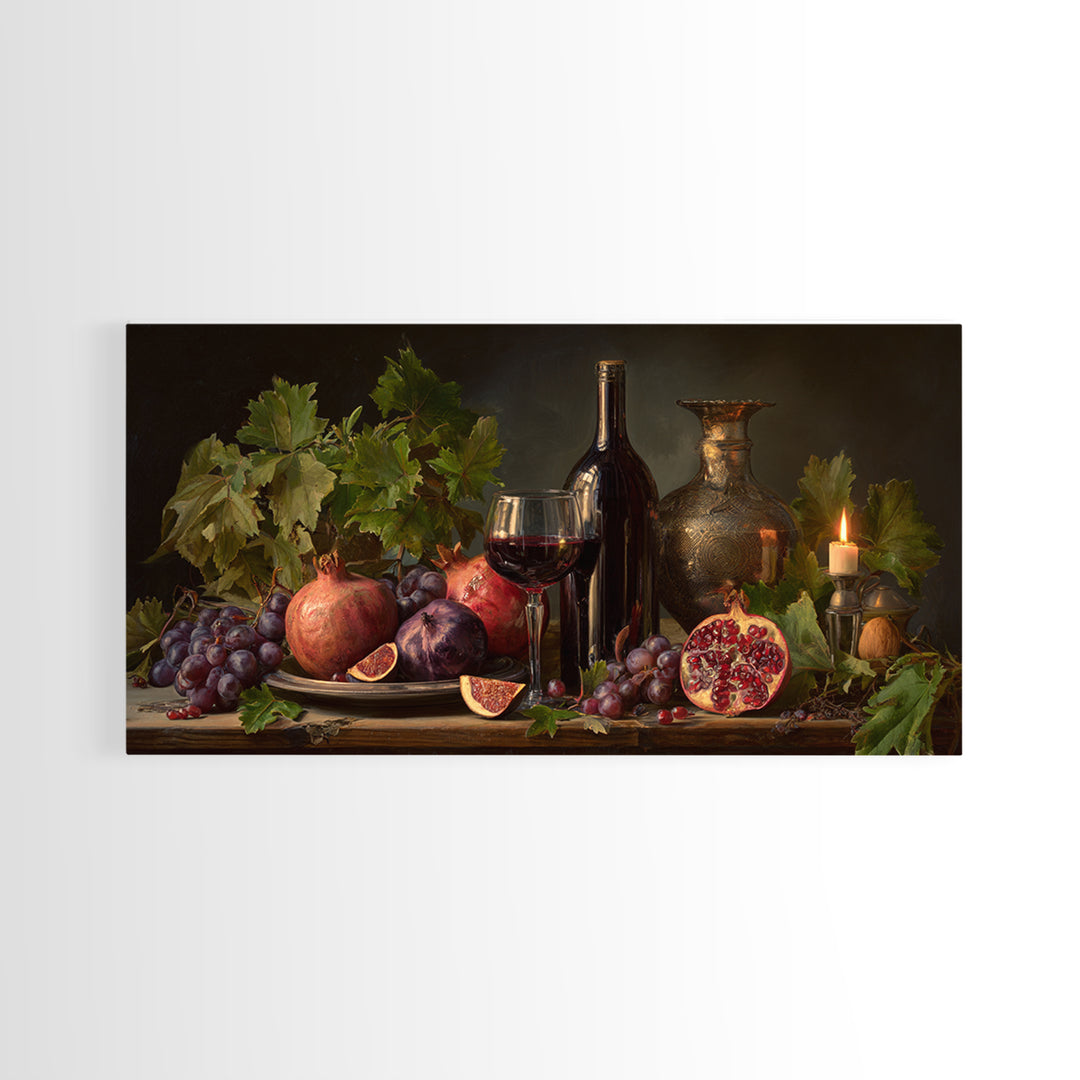 Pomegranate Figs and Red Wine Composition Canvas Print, Winery Art, Artwork, Winery Decor, Fine Art, Vineyard, Bar Decor, WIN-2x1-61