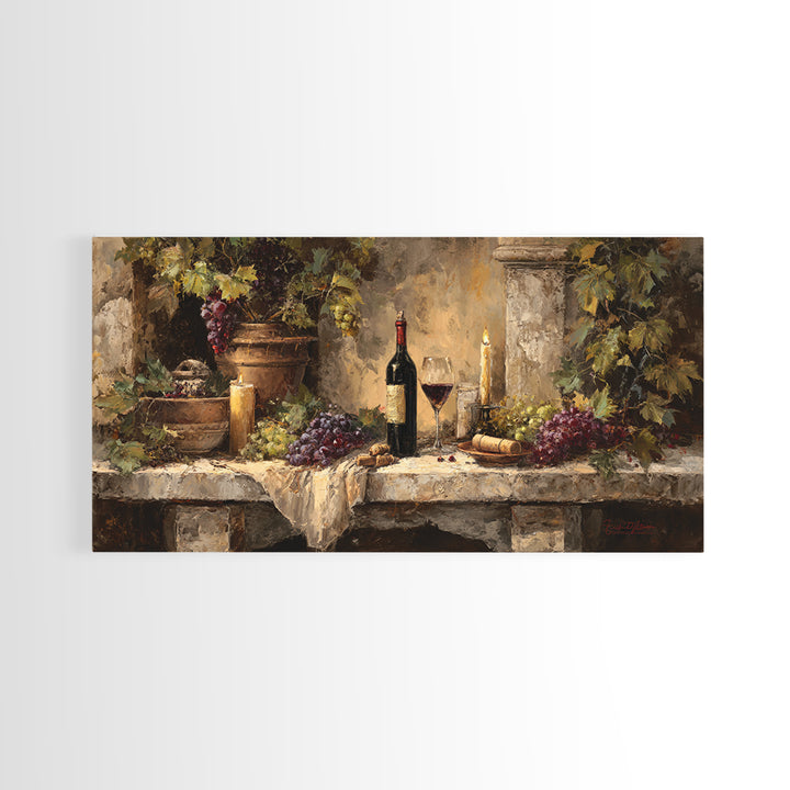 Italian Villa Vineyard Landscape Canvas Print, Winery Art, Winery Decor, Oil Painting, Vineyard, Retro Wall Art, WIN-2x1-64