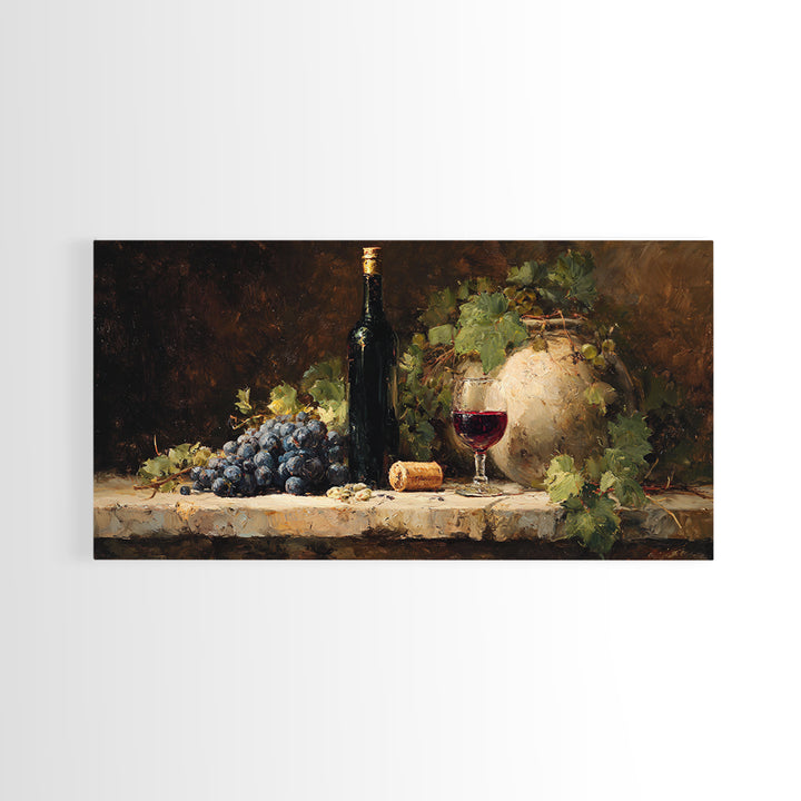 Olive Branch and Wine Glass Mediterranean Still Canvas Print, Winery Art, Oil Painting, Winery Decor, Watercolor Art, Vineyard, WIN-2x1-68