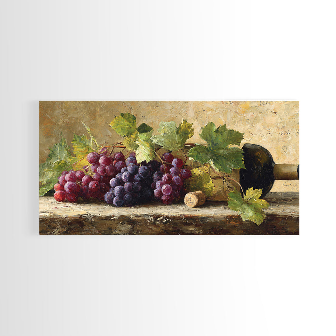 Grapevine Branch with Purple Grapes and Leaves Canvas Print, Winery Art, Wall Art Print, Winery Decor, Watercolor Art, Vineyard, WIN-2x1-69
