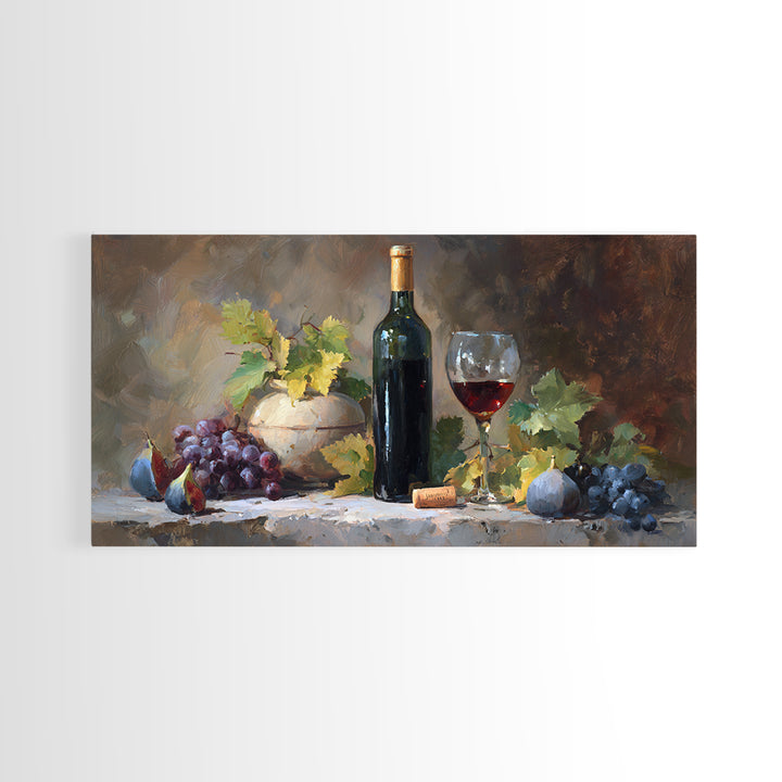 Wine Bottle and Glass Still Life Canvas Print, Winery Art, Printable Wall Art, Winery Decor, Fine Art, Vineyard, Retro Wall Art, WIN-2x1-70