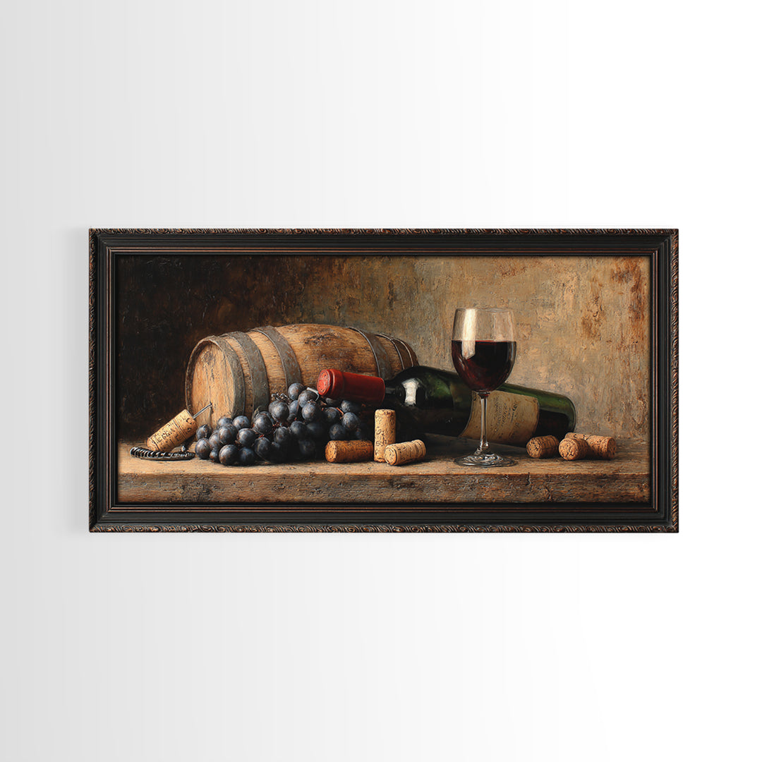 Corkscrew and Corks on Rustic Wood Framed Canvas Print, Winery Art, Wall Hanging, Winery Decor, Vineyard, Preppy Wall Art, WIN-2x1-72