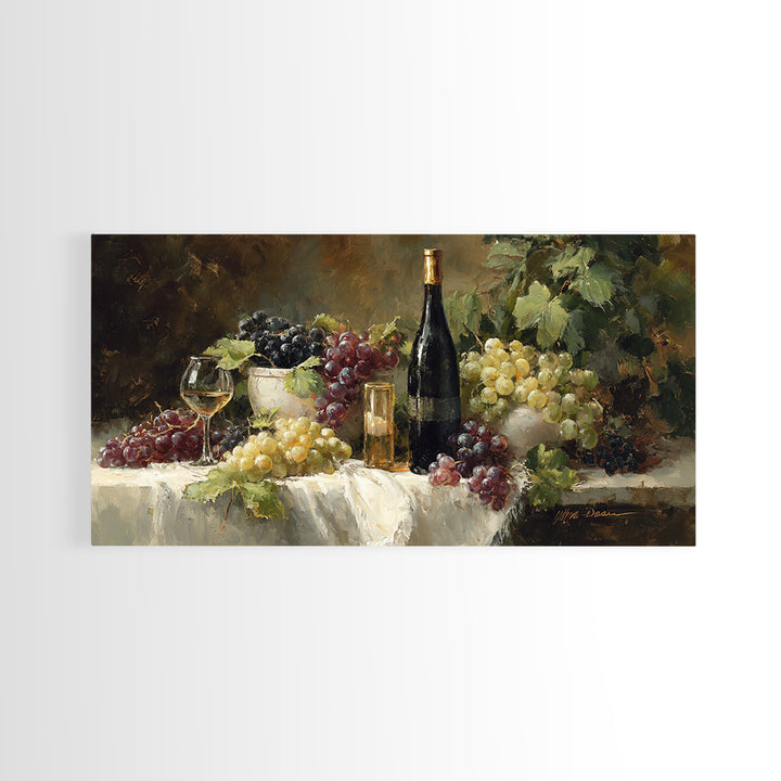 Champagne Grapes and White Linen Still Life Canvas Print, Winery Art, Framed Art, Winery Decor, Abstract Art, Vineyard, WIN-2x1-73