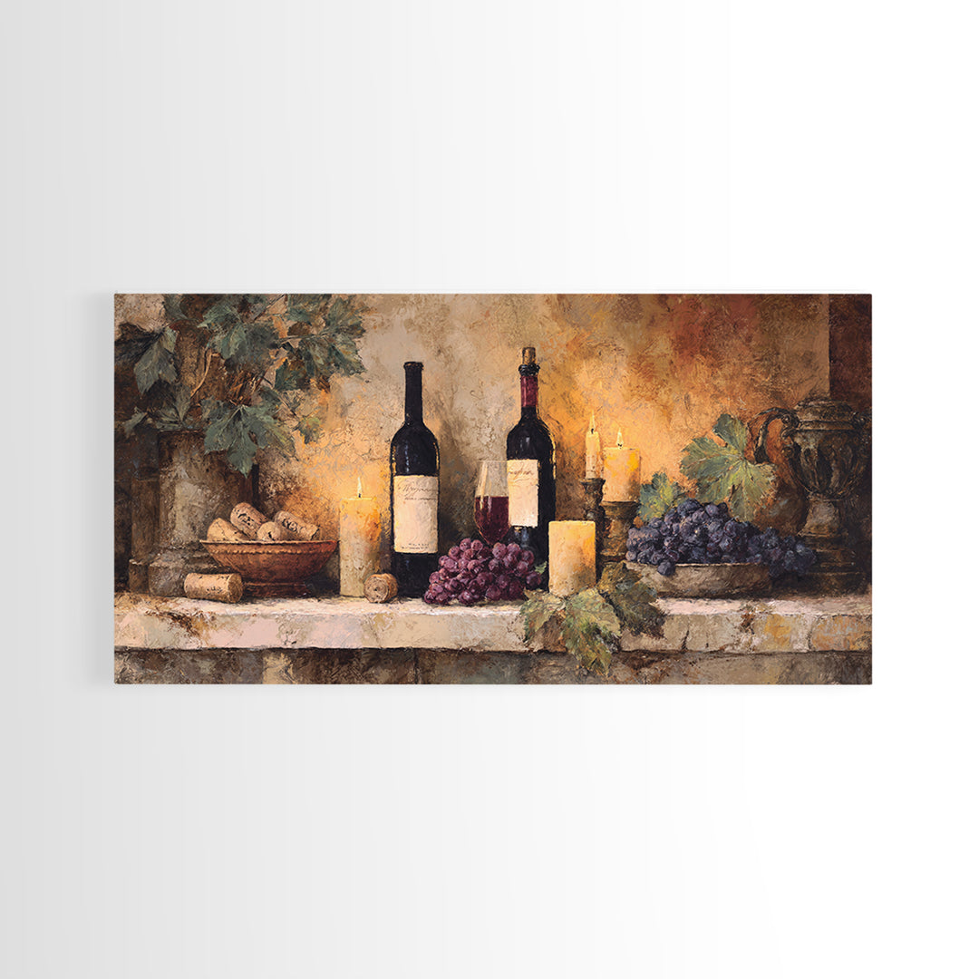 Old Cellar Key and Wine Label Shapes Framed Canvas Print, Winery Art, Luxury Decor, Winery Decor, Abstract Art, Vineyard, WIN-2x1-8