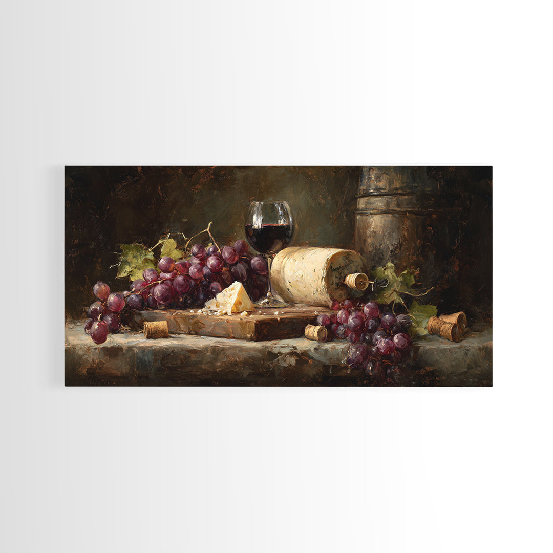 Charcuterie Board with Grapes and Cheese Framed Canvas Print, Winery Art, Kitchen Art, Winery Decor, Watercolor Art, Vineyard, WIN-2x1-81