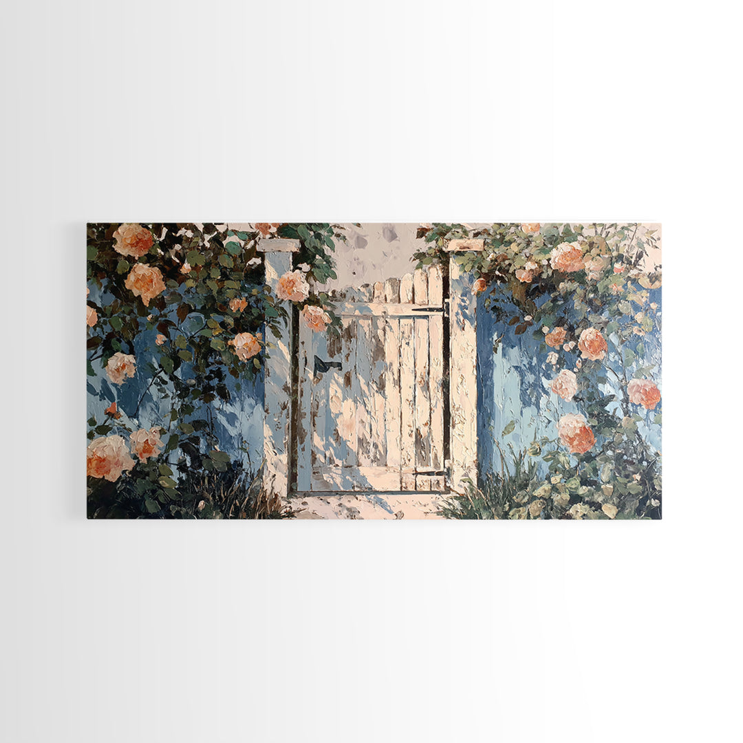 Vineyard Gate with Climbing Roses Framed Canvas Print, Winery Art, Wall Decor, Winery Decor, Fine Art, Vineyard, Kitchen Art, WIN-2x1-83