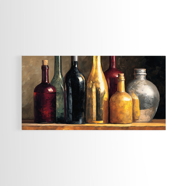 Black and Gold Wine Bottle Silhouette Framed Canvas Print, Winery Art, Wall Art Print, Winery Decor, Fine Art, Vineyard, WIN-2x1-84