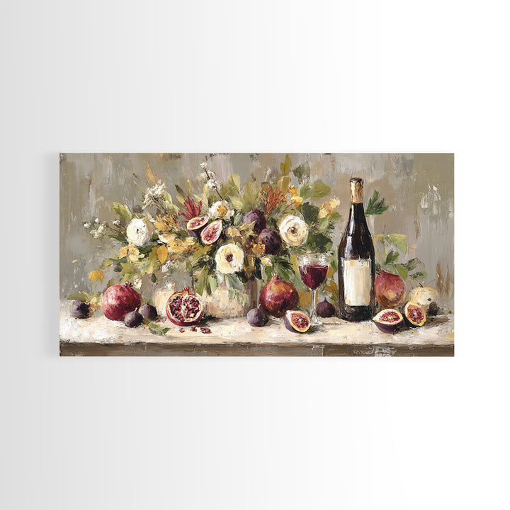 Pomegranate Figs and Red Wine Composition Framed Canvas Print, Winery Art, Living Room Decor, Winery Decor, Fine Art, Vineyard, WIN-2x1-85