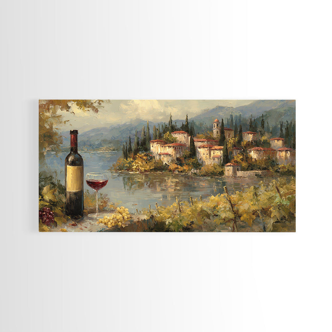 Italian Villa Vineyard Landscape Framed Canvas Print, Winery Art, Framed Art, Winery Decor, Fine Art, Vineyard, Landscape Art, WIN-2x1-88