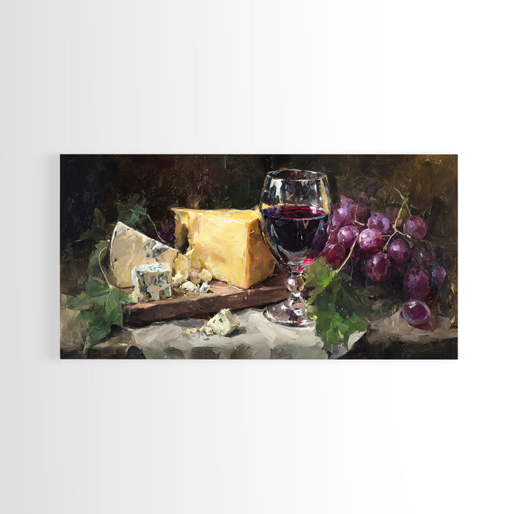 Charcuterie Board with Grapes and Cheese Framed Canvas Print, Winery Art, Painting, Winery Decor, Fine Art, Vineyard, WIN-2x1-9