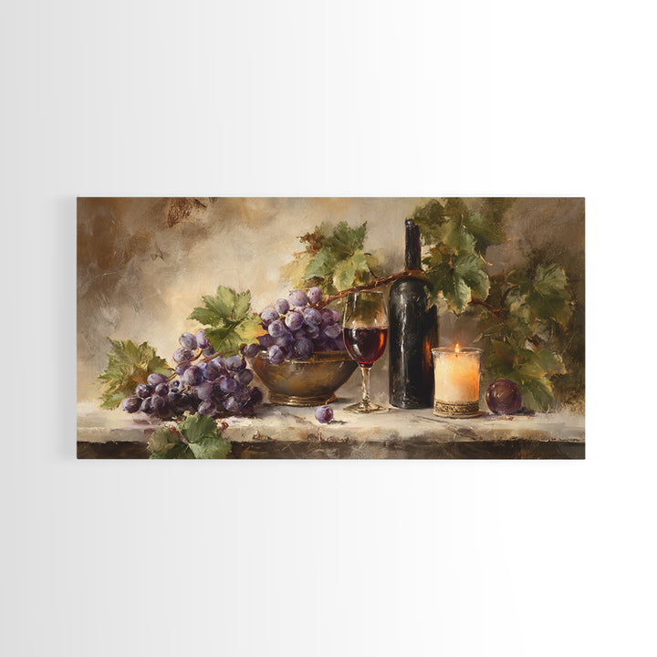 Grapevine Branch with Purple Grapes and Leaves Canvas Print, Winery Art, Wall Art Print, Winery Decor, Watercolor Art, Vineyard, WIN-2x1-93