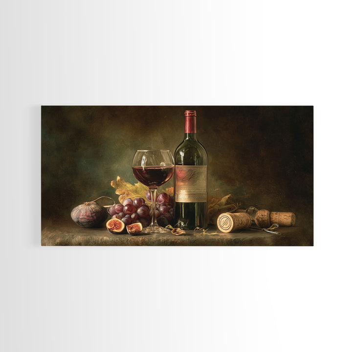 Wine Bottle and Glass Still Life Canvas Print, Winery Art, Printable Wall Art, Winery Decor, Fine Art, Vineyard, Retro Wall Art, WIN-2x1-94