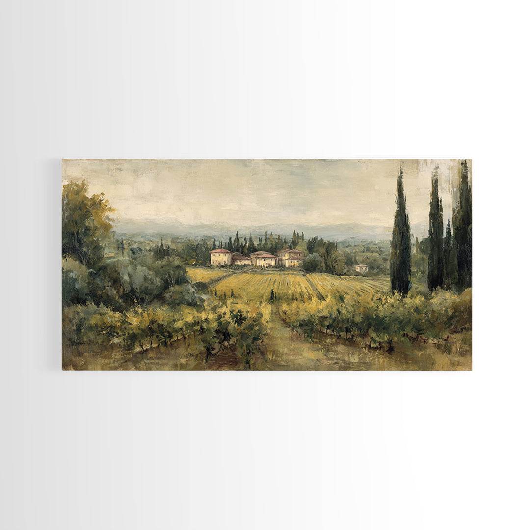 Tuscan Vineyard at Golden Hour Framed Canvas Print, Winery Art, Neutral Decor, Winery Decor, Fine Art, Vineyard, Home Decor, WIN-2x1-95