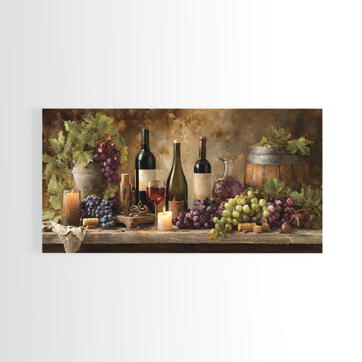 Corkscrew and Corks on Rustic Wood Framed Canvas Print, Winery Art, Kitchen Wall Decor, Winery Decor, Oil Painting, Vineyard, WIN-2x1-96
