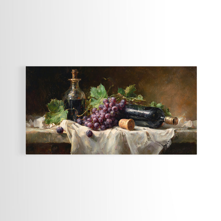 Champagne Grapes and White Linen Still Life Framed Canvas Print, Winery Art, Watercolor Painting, Winery Decor, Abstract Art, WIN-2x1-97